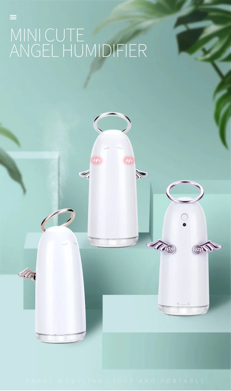 

Mini Cute Angel Air Car Home Humidifier USB Ultrasonic Nebulizer with Light Colorful Luminous Steamer Silent Diffuser