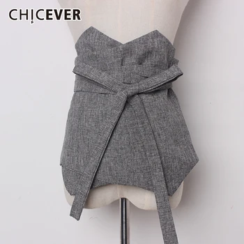 

CHICEVER Asymmetric Girdle For Women Patchwork Bowknot Lace Up High Waist Designer Gray Girdles Female 2020 New Clothes Fashion