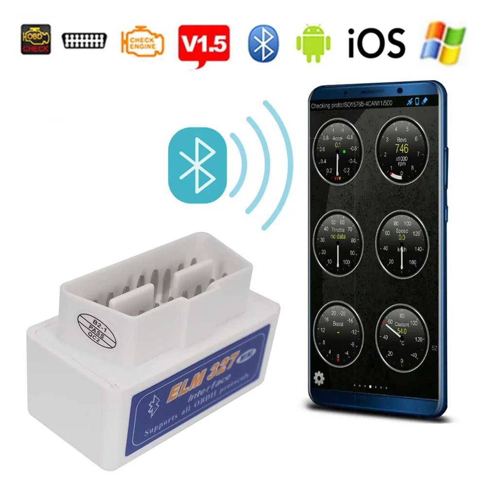 Elm327 V1.5 Bluetooth OBD2 II Android IOS сканер для Volkswagen VW Mercedes BMW Mitsubishi Suzuki Buick Kia Автомобильный
