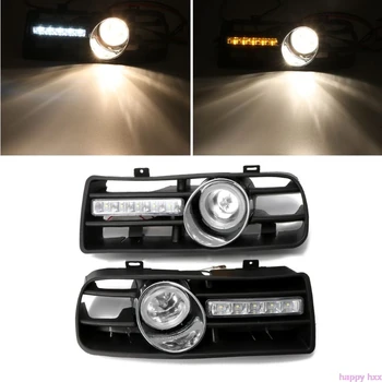 

New One Pair Front Lower Side Bumper Grille With LED Fog Light & DRL Light For VW GOLF MK4