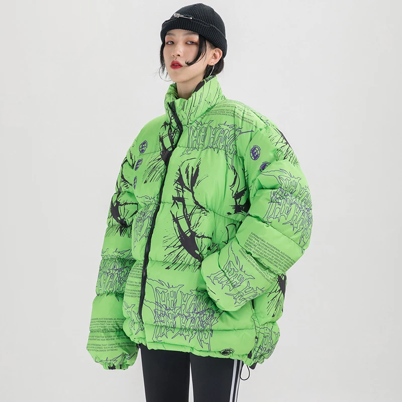 Kopen Parka Donsjack Japanse Cartoon Graffiti Print Mannen Winter Gewatteerde Jas Windjack Streetwear Harajuku Jas Hiphop Uitloper