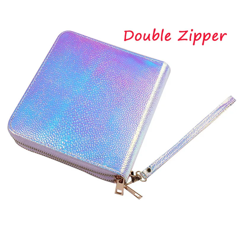 Günstig Finger Engel 120 Slots Nail art Stempel Platte Stanzen Fall Doppel reißverschluss Laser Silber Nagel Vorlage Organizer Halter Tasche # FJH12