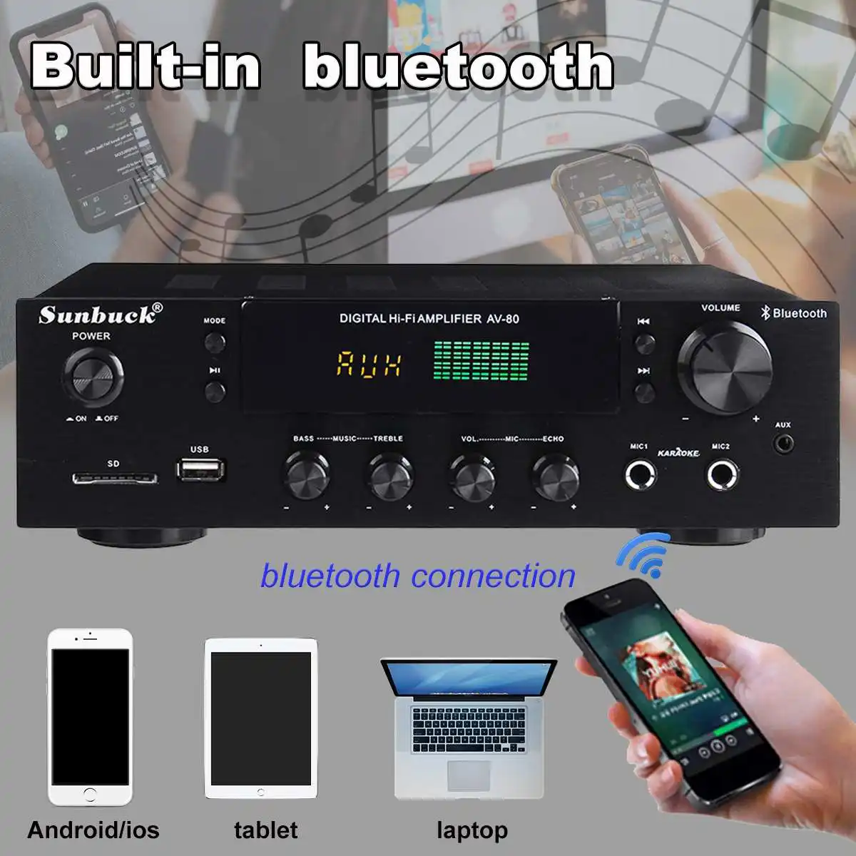 Sunbuck 2000w amplificadores de teatro em casa