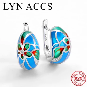 

2020 Trendy Bohemia Green Flower Enamel Stud Earrings for Women with Zircon 925 Silver Earrings Wedding Party Jewelry