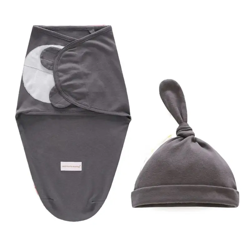 2 Pcs/set New Infants Baby Cotton Wrap Sleeping Bag Hat Newborn Girls Boys Solid Color Swaddle Cap Set