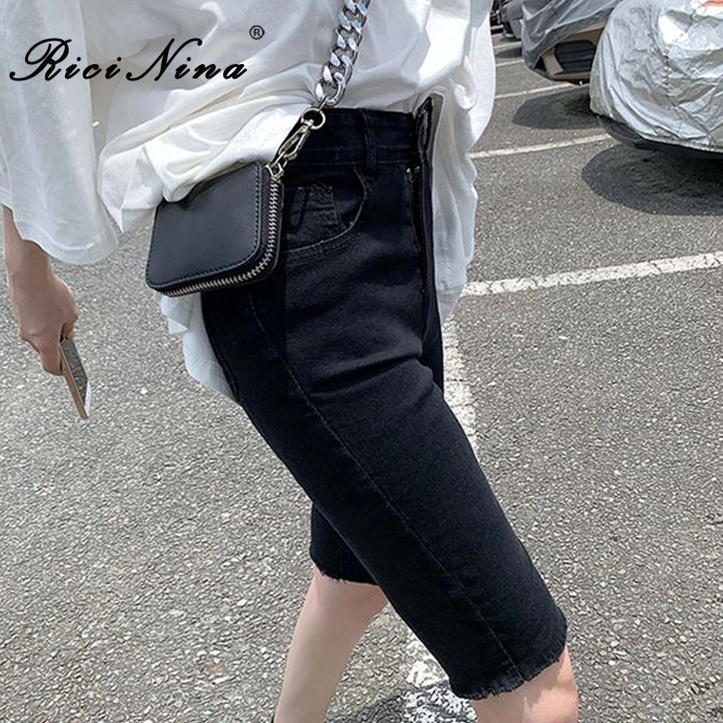 RICININA Jean Shorts Women High Waisted Zipper Buttons Pocket Short Femme T Jeans Mujer Summer Casual Plus Size Streetwear