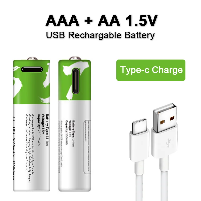 Новый AA + AAA батарея 1 5 V 2600mWh/1 550mWh Usb перезаряжаемый литий ионный аккумулятор