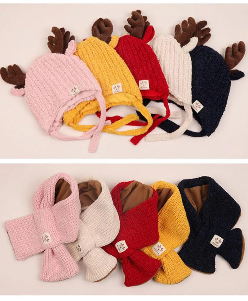 Детская зимняя шапка и шарф, детский Хлопковый вязаный теплый комплект с шапкой в рубчик для мальчиков и девочек, коллекция года, шапка с защитой ушей и шарфы