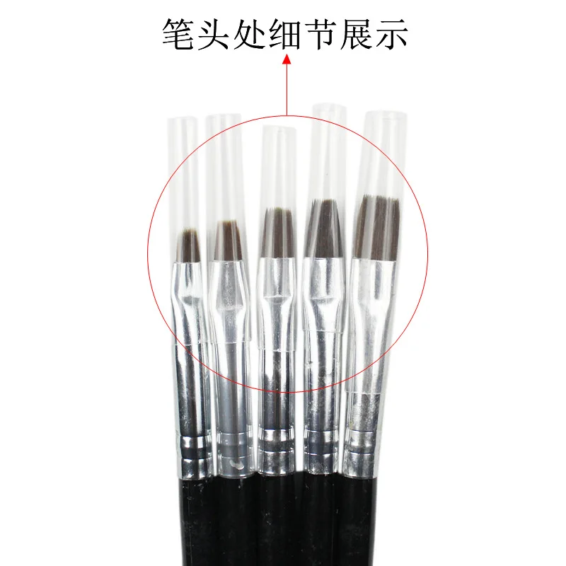 5PCS Kolinsky Flat Nail Art Brush Set Gradient Acrylic Nail UV Gel Builder Drawing Painting Pen Manicure Tool 6