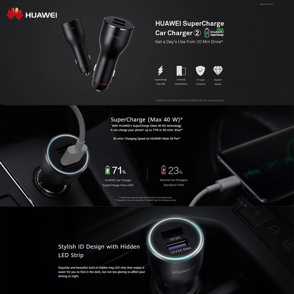 Оригинальное автомобильное зарядное устройство huawei SuperCharge 40 Вт 2 USB 5A для huawei mate 30 Pro P30 Pro mate 20 Pro X, зарядное устройство для телефона