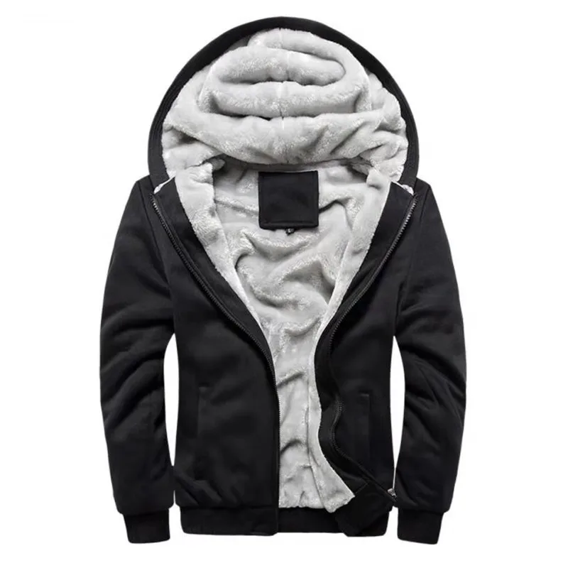 

EL BARCO Winter Warm Cotton Hoodies Men Black Grey Zipper Cardigan Hooded Sweatshirt Jacket Soft Wool Red Blue Male Tops Coats