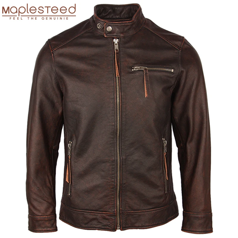 

Vintage Distressed Men's Leather Jacket Men Leather Coat 100% Cow Skin Real Leather Jackets Autumn Male Winter Coat M089