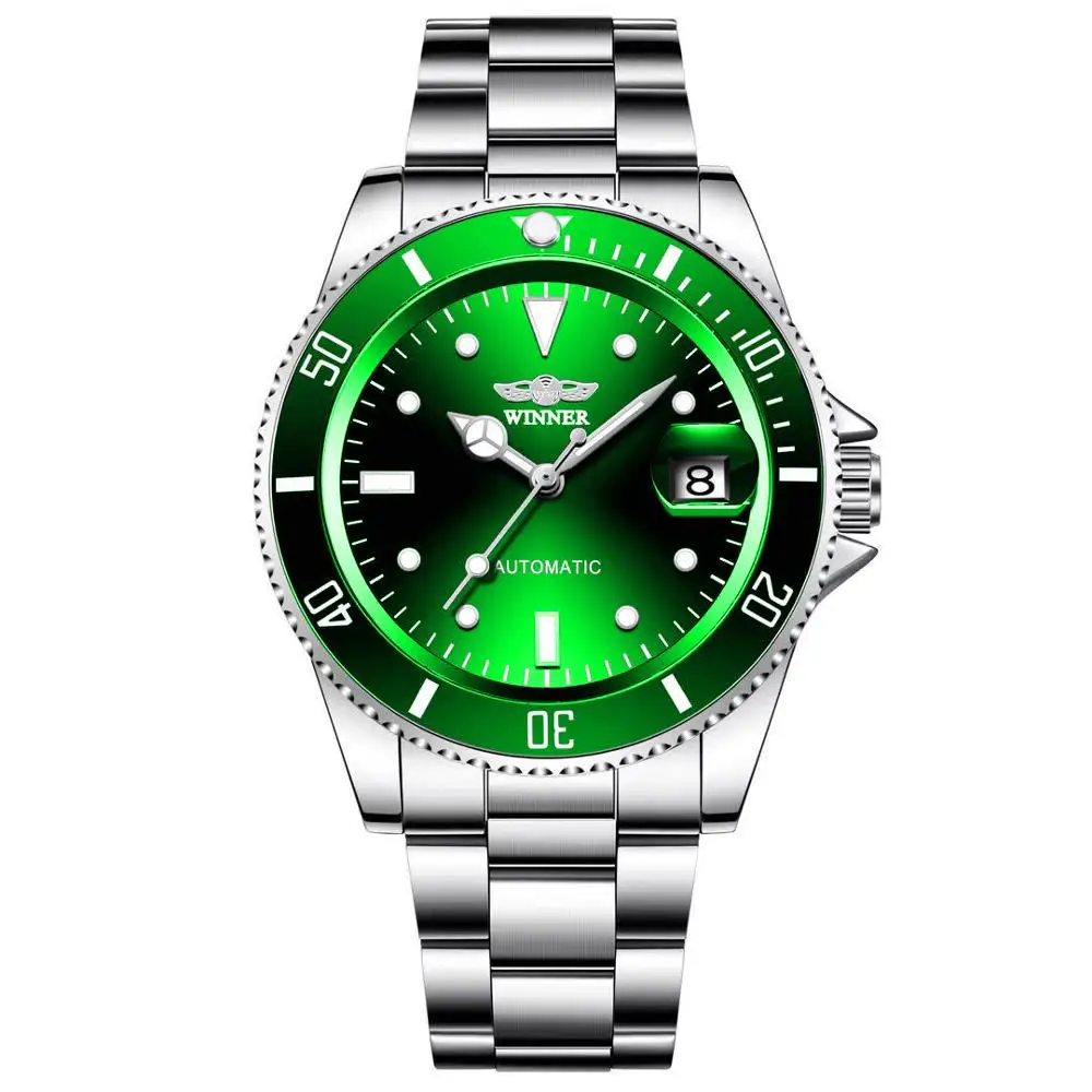 Модные мужские часы, автоматические Роскошные Мужские механические часы с датой, деловые стальные часы для мужчин, подарки - Цвет: Silver Green