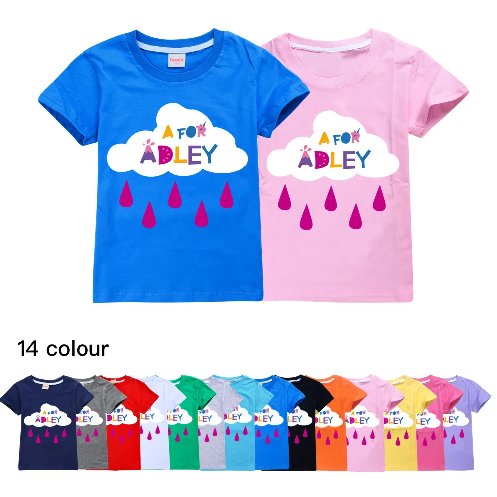 Alta Qualità A Per Adley Casual Tshirt Kids Girls T-Shirt Summer Baby Boy 100% Cotone Top Toddler Kids Cartoon Anime Kids 3-14Y