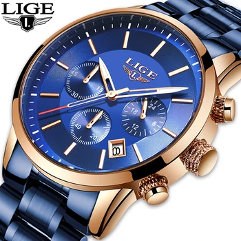 

Relogio Masculino LIGE Fashion Mens Watches Luxury Brand Chronograph Men Sports Waterproof Clock Full Steel Analog Quartz Watch