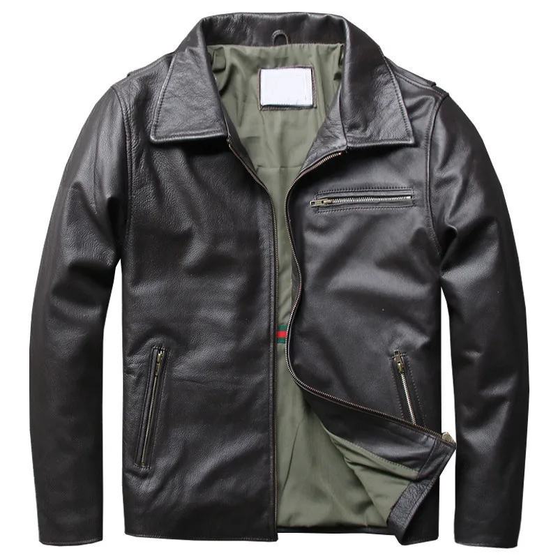 

High Quality Mens Genuine Cow Leather Jackets Windbreaker Coats European Casual Mens Real Leather Jacket Vintage Overcoat A789