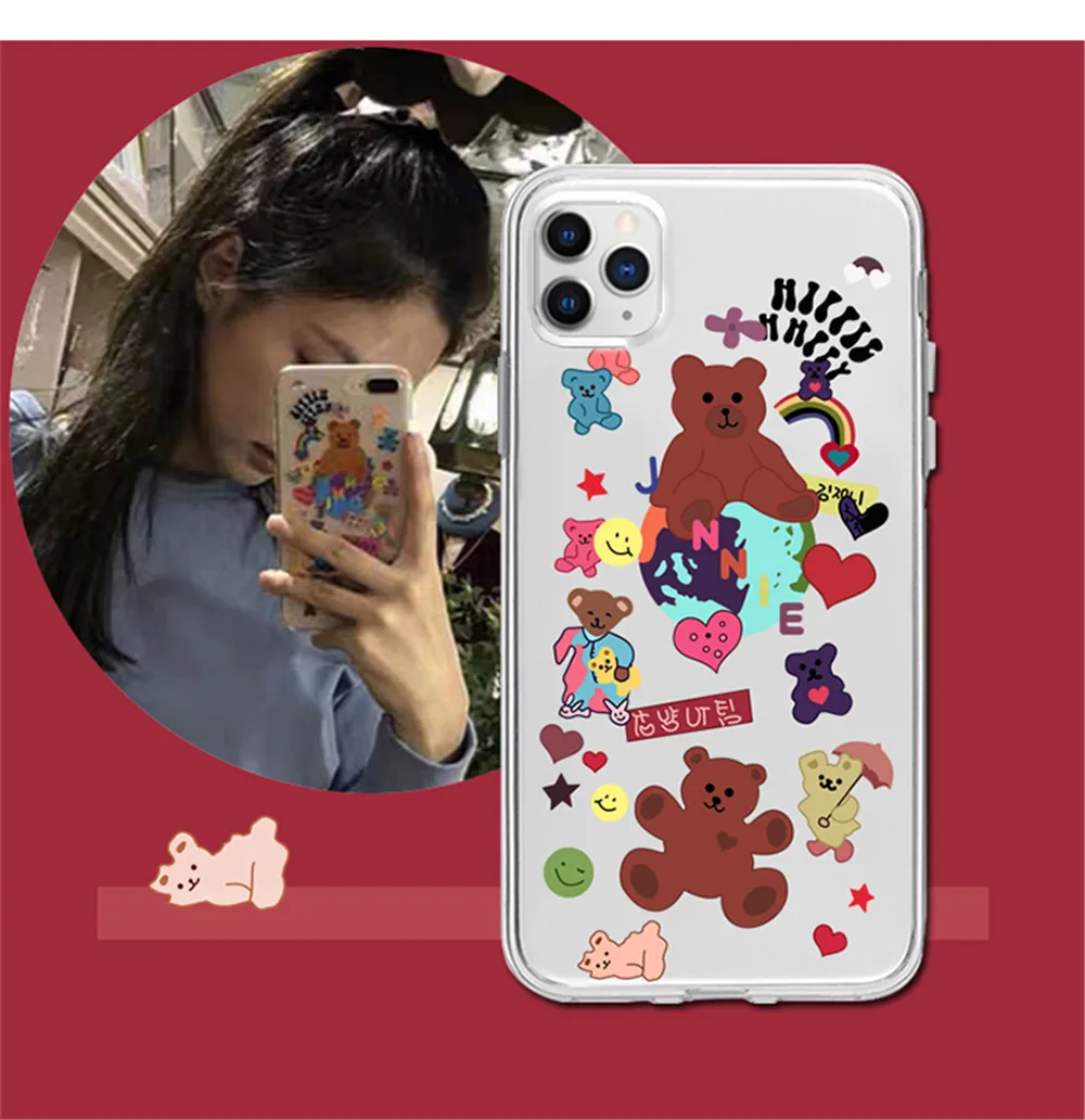 INS Star Cute Bear Balloon Rainbow Candy Phone Case For iPhone SE 2 11 Pro Xs MAX XR X 6 6s 7 8 Plus Doll Clear Soft back Cover |