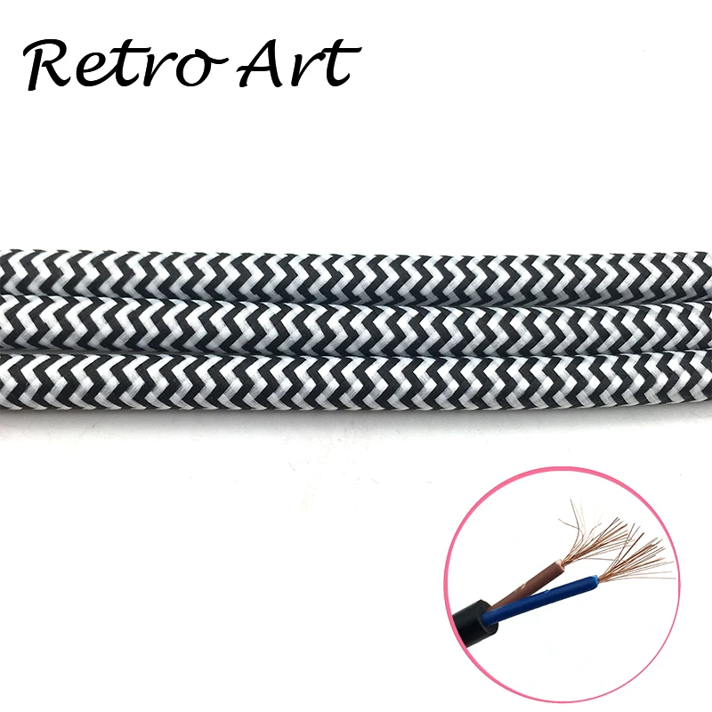  5M/lot vintage fabric lamp cord decorative textile braided cable electric wire - 4000066120037