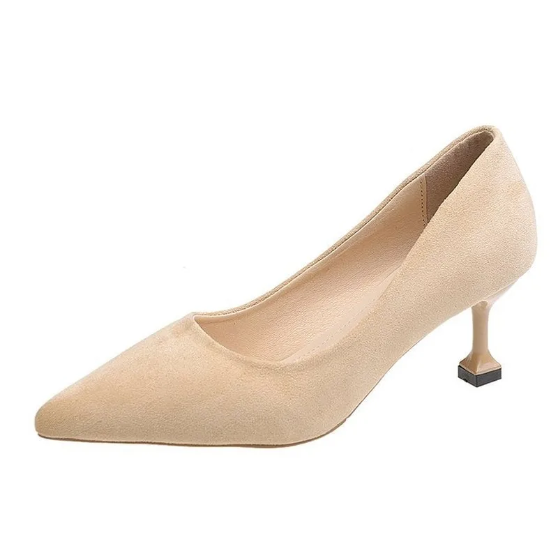

2020 New Sexy Ladies Shoes Woman Pumps Solid Flock Pointed Toe Wedding Casual Shoes Slip on Shallow Thin High Heels Women Shoes