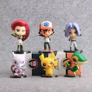 

6 Pcs/set Boxed Anime Pikachu Mewtwo Snivy Plush Toys Doll Peluche Japan Cartoon Mimikyu Chespin Series Dolls Women Kids Gift