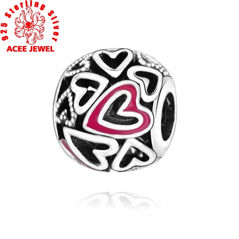 2020 Valentine New 925 Sterling Silver Beads Pink Openwork Freehand Heart Charm fit Original pandora Bracelets Women DIY Jewelry | Украшения