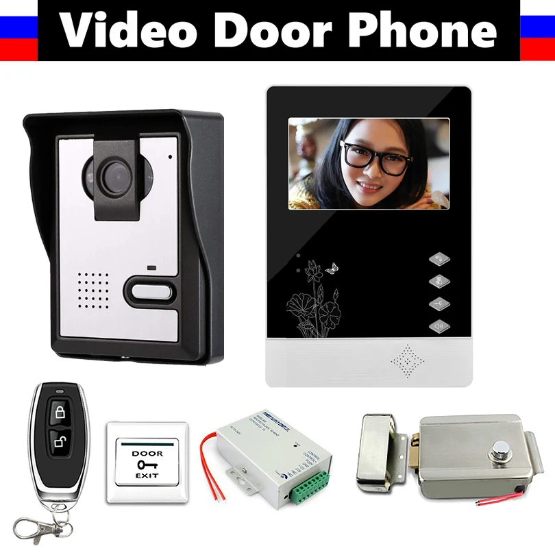 

4.3" Screen Video Door Phone Intercom Entry System Video Doorbell Kits Remote Control +Door Exit + Electric Control Door Lock