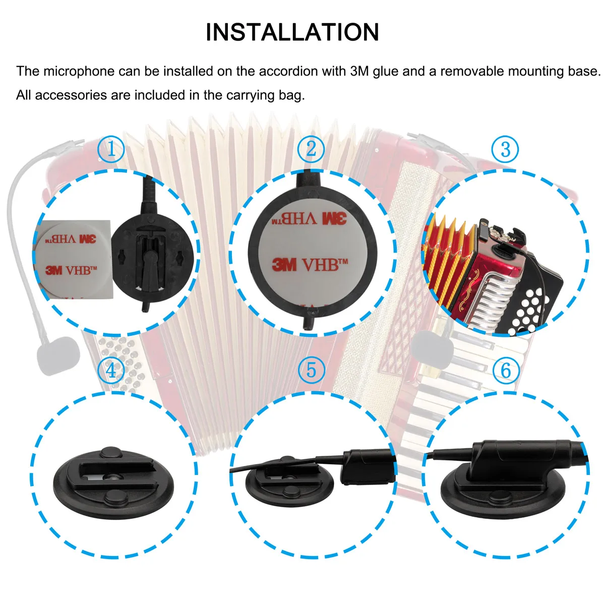 KIMAFUN 2.4G Wireless Microphone Dual Accordion Mic Musical Instrument Condenser High Fidelity Voice Microphone for Accordion