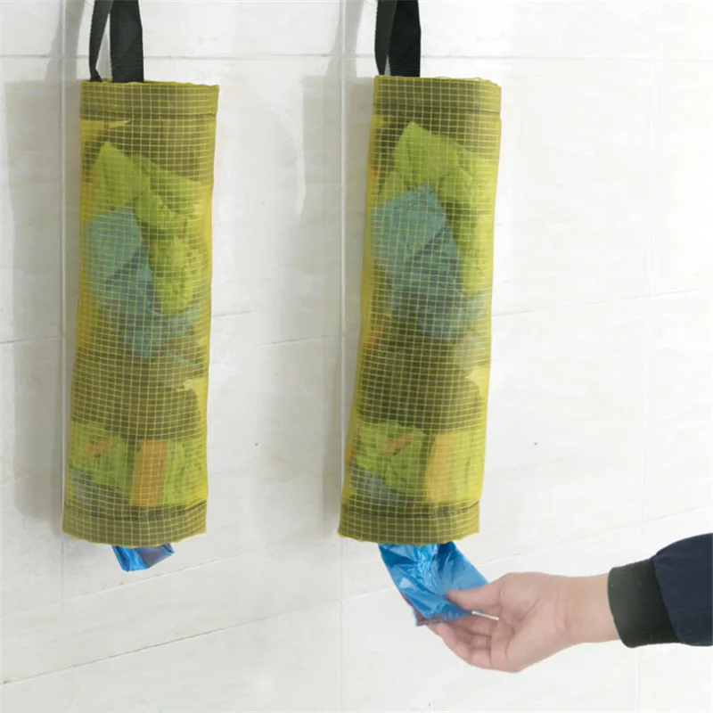 

1 Pcs Kitchen Transparent Grid Hanging Type Garbage Storage Bag Reusable Environmentally Household Garbage Bag Storage Supplies