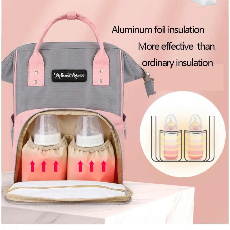 Disney Minnie Mickey USB Mummy Diaper Bags Maternity Baby Bag Multifunction Large Capacity Mummy Diaper Bags Zipper Mother Bag