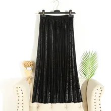 Осень-зима Для женщин длинные бархатные; Цвета: серебристый металлик плиссированная юбка Макси Юбка-миди Высокая Талия Elascity Повседневное вечерние юбка 263