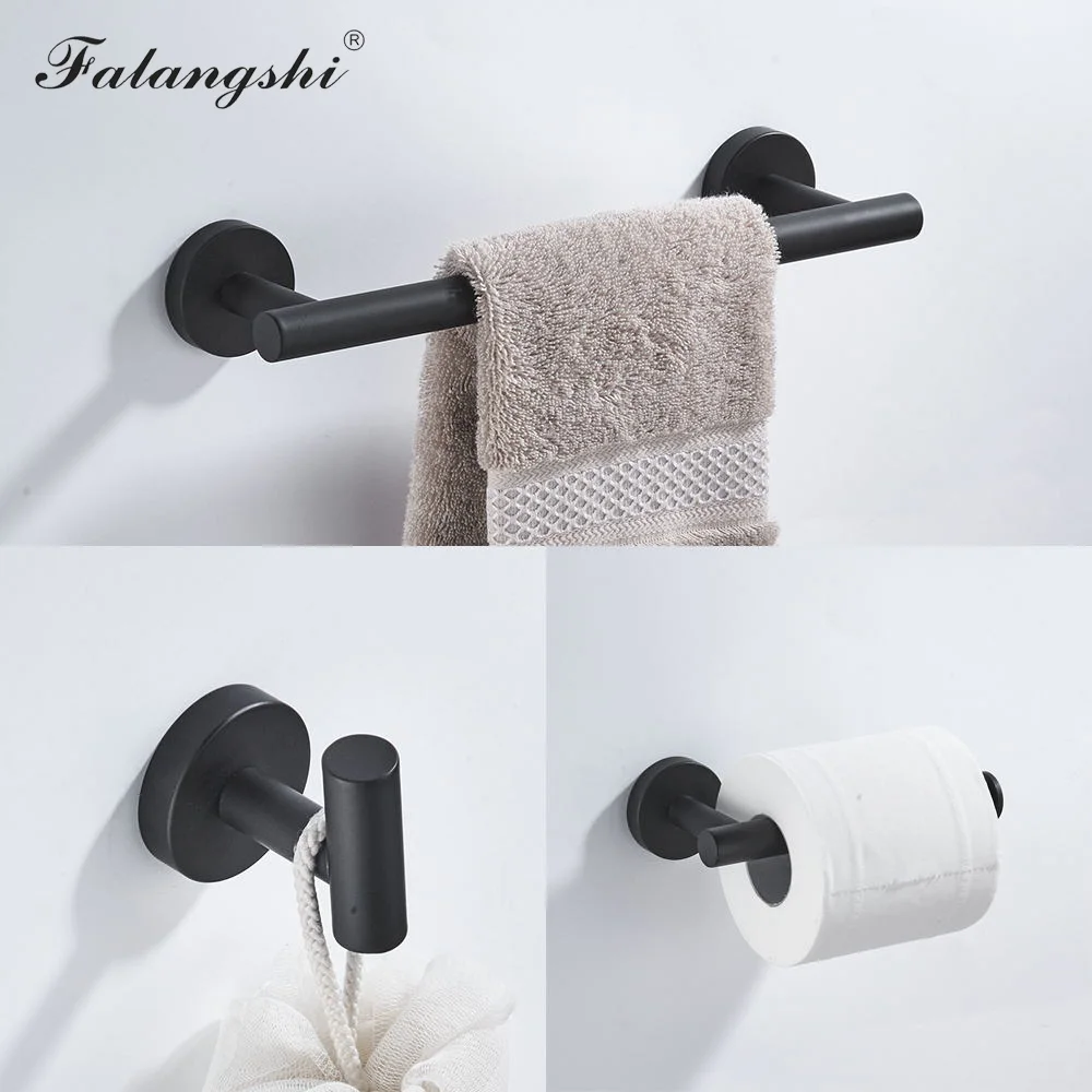 Bathroom Black Towel Bar Robe Hooks Clothes Coat Hanger Toilet Paper Holder Wall Bathroom Hardware Sets Organization WB8862