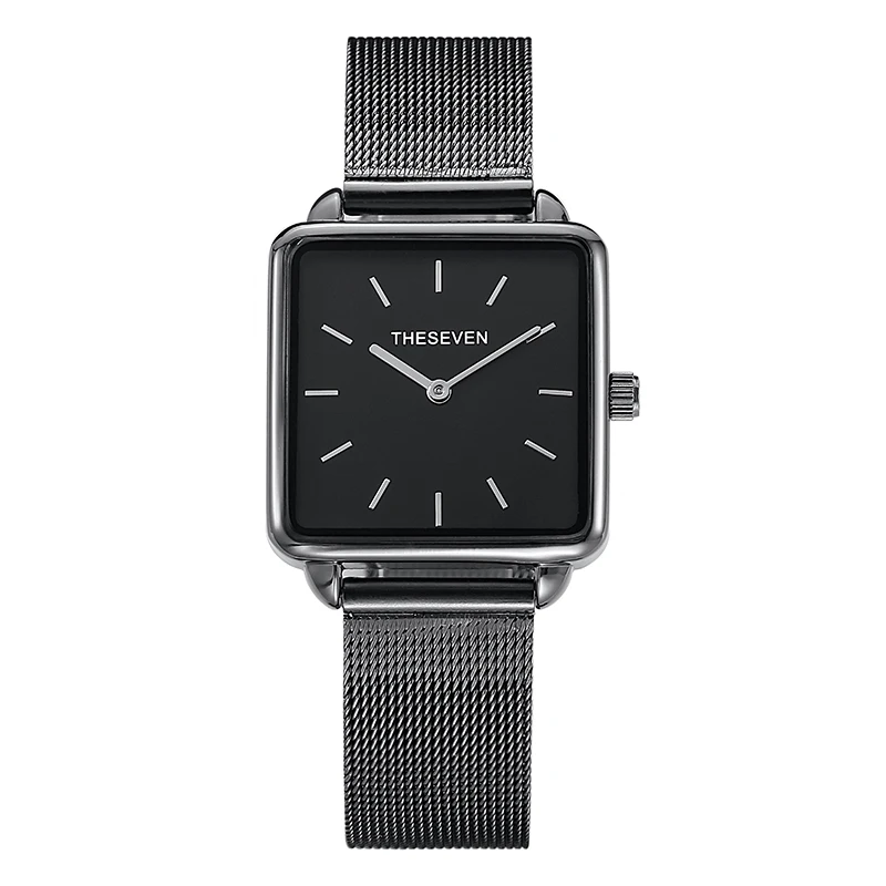 Квадратные кварцевые часы для женщин стильные мужские часы черные золотые серебряные наручные часы для влюбленных - Цвет: Черный