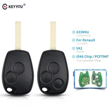 KEYYOU 2 botones remoto sin llave de Control remoto 433MHz con PCF7947 Chip para Renault Clio Kangoo maestro Modus Twingo