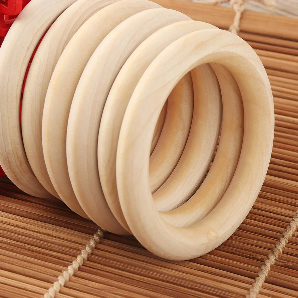 

4Pcs 70mm Baby Wooden Teething Rings Beech Natural Teethers Necklace Bracelet DIY Crafts Toys Gift