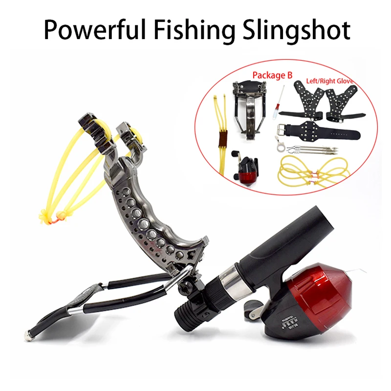 High Velocity Pro Hunting Slingshot Fishing Reel Catapult 6x Bowfishing Arrows 