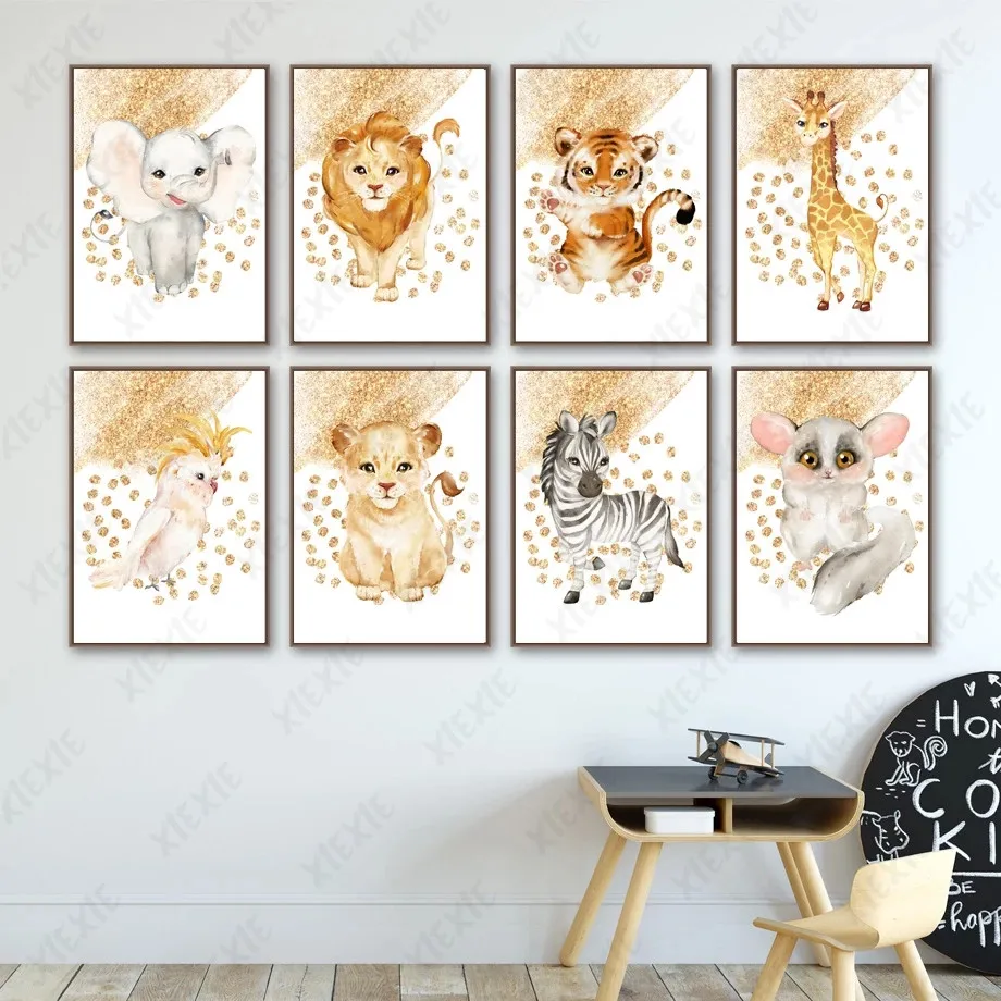 

Animal Baby Poster Cartoon Canvas Painting Cute Nursery Wallpaper Nordic Art for Kids Room Craft Print Picture Decoration