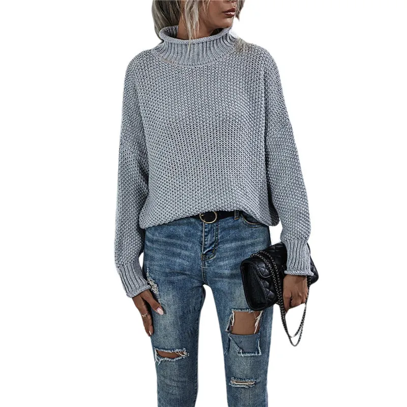 

Autumn Winter New High Neck Loose Women's Sweater Ladies Knit Sweater Women Casual Solid Color Pullover Knitted Sweaters
