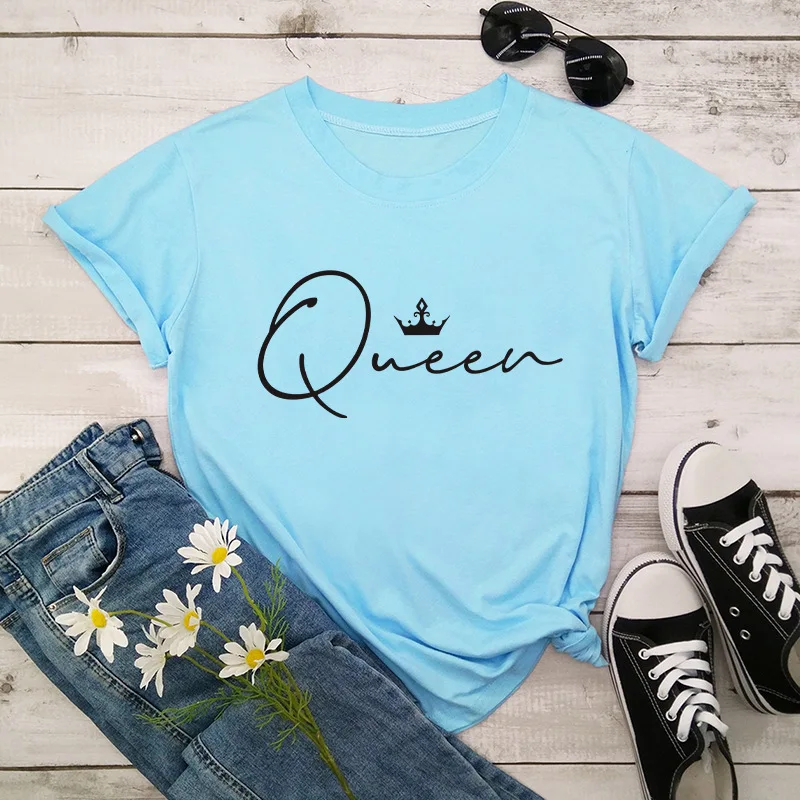 9 Colors Crown Queen Letter Print T Shirt Women Short Sleeve O Neck Loose Tshirt Summer Women Tee Shirt Tops Clothes Mujer