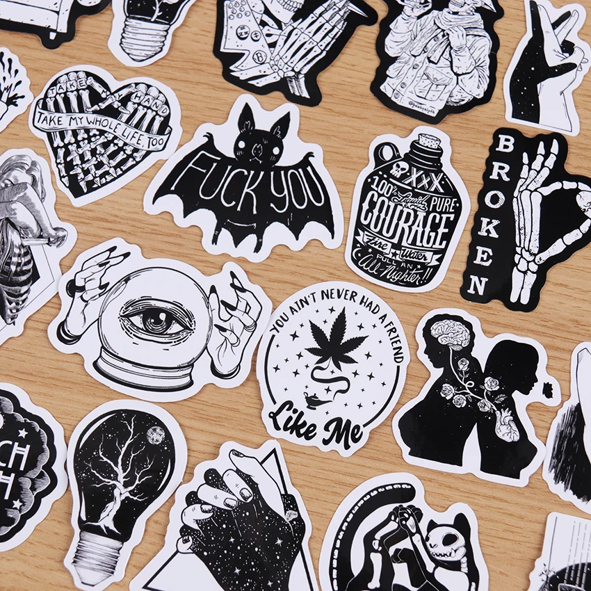 50PCS Black White Gothic Style Horror Skeleton Graffiti Stickers DIY Laptop Luggage Guitar Skateboard Car Decal Kids Toy 50PCS Black White Gothic Style Horror Skeleton Graffiti Stickers DIY Laptop Luggage Guitar Skateboard Car Decal Kids Toy
