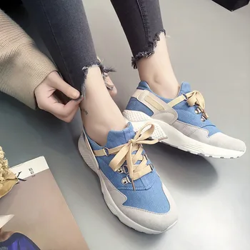 

Fashionable Women Sneakers Vulcanize Shoes Women Dad Sneakers Female Denim Cross Tie Zapatillas Mujer Plataforma