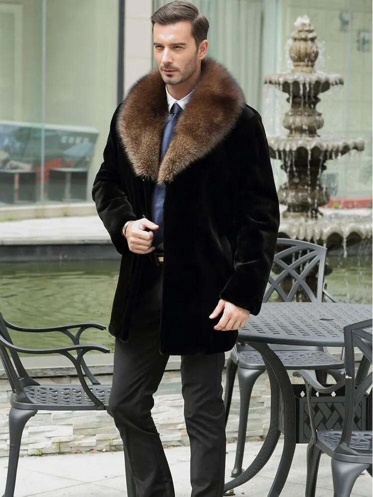 Черный теплый повседневный короткий искусственный норковый кроликовый мех пальто мужские кожаные куртки мужские пальто ворс зимняя свободная теплая верхняя одежда меховой воротник