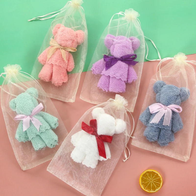 NEW Coral Velvet Bear Shape Hand Towel Face Washing Towel Super Absorbent Comfort Towels Baby Shower Party Wedding Gifts 35x75cm