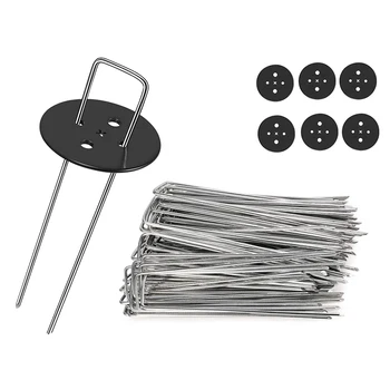 

50 Pcs U-Garden Pegs/Ground Pegs for Netting for Securing Weed Fabric/Netting/Ground Sheets with 6Pcs Buffer Washer