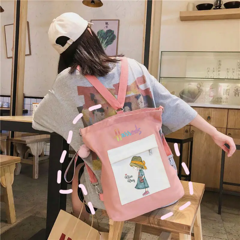

Fashion Women's Canvas Handbags Cute Cartoon Teenager Girls Crossbody Bag Large Capacity Tote Female Shopping Shoulder Bags