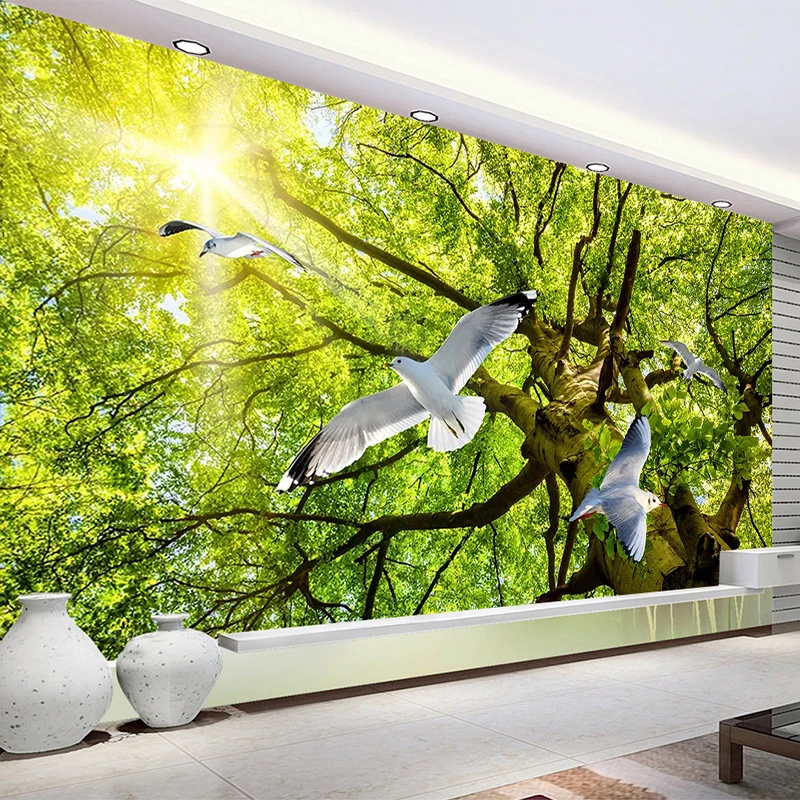 

Drop Shipping Custom 3D Photo Wallpaper Nature Landscape Sunlight Green Tree Pigeon Wall Paper Mural Papel De Parede 3D