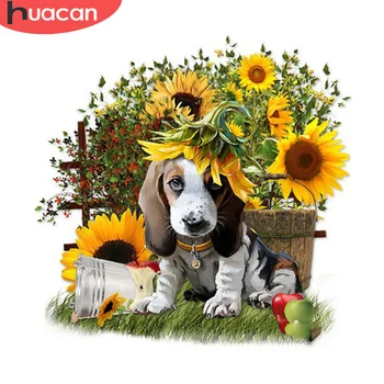

HUACAN Diamond Painting Full Drill Square/Round Dog 5D DIY Diamond Embroidery Kit Animal Sunflower Handicraft Home Decoration