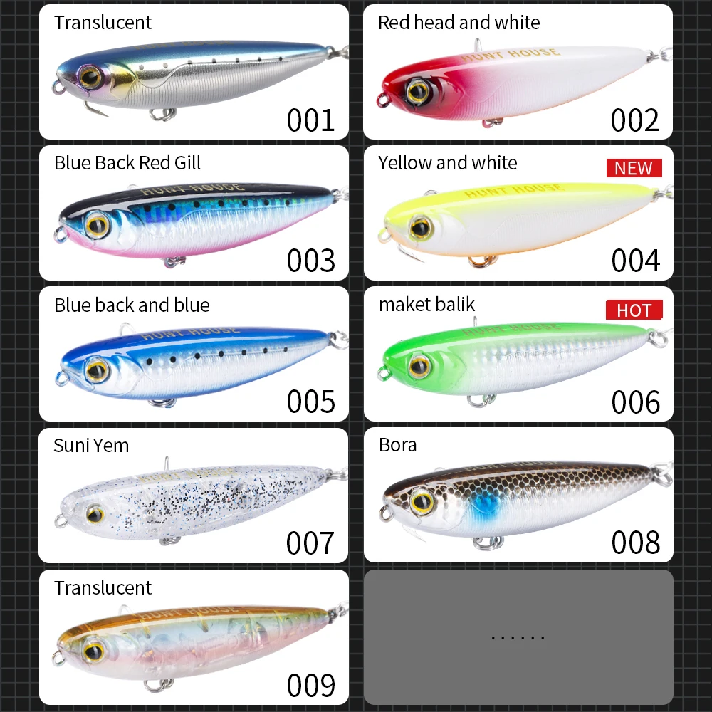 Hunthouse Topwater Pencil Fishing Lure 60/90/100mm 6.4/12.4/18.8g Surface  Floating Bait Top Water Lures for Seabass Pike Feeder