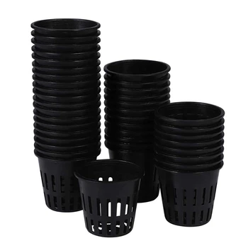 

50Pcs Planting Baskets Plastic Mesh Pot Plant Grow Cup for Garden Hydroponic Planting (Black)