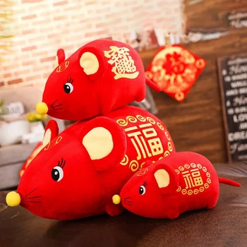 

2020 New Year Lucky Plush Rat Year Mascot Toy Plush Red Mouse In Tang Suit Soft Toys Chinese New Year Party Decoration Gift