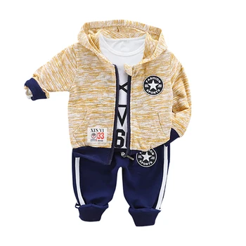 

Autumn Toddler New Tee Pants Coat Three-piece Children's Sets Novel Printed Knitted Boy Sets 0-4Y Cute Baby Boy Clothes